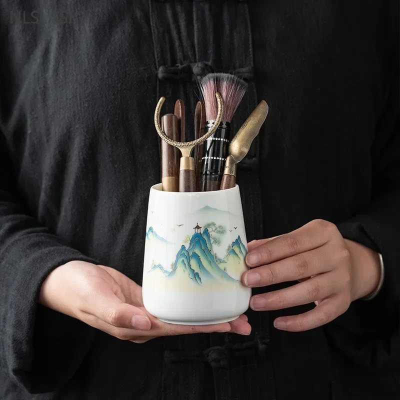 Mutton Fat Jade White Porcelain Storage Tank Six Gentlemen Set Traditional Tea Accessories Tea Needle Spoon Suit Tools