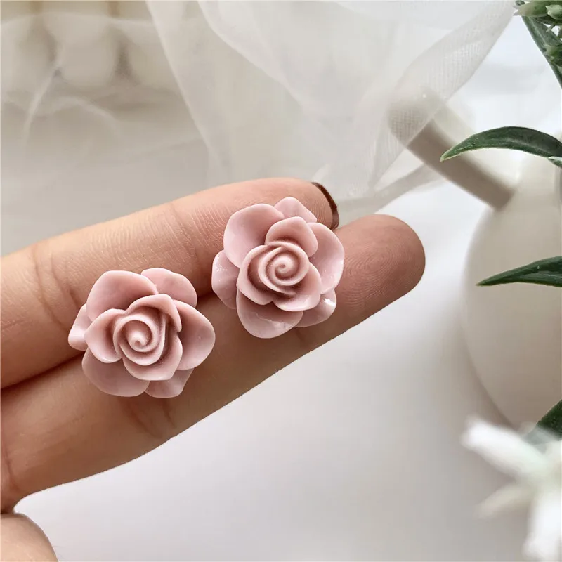 Ear Clip Earrings Clip Earrings Pink Rose Big Clip Earrings Without Piercing