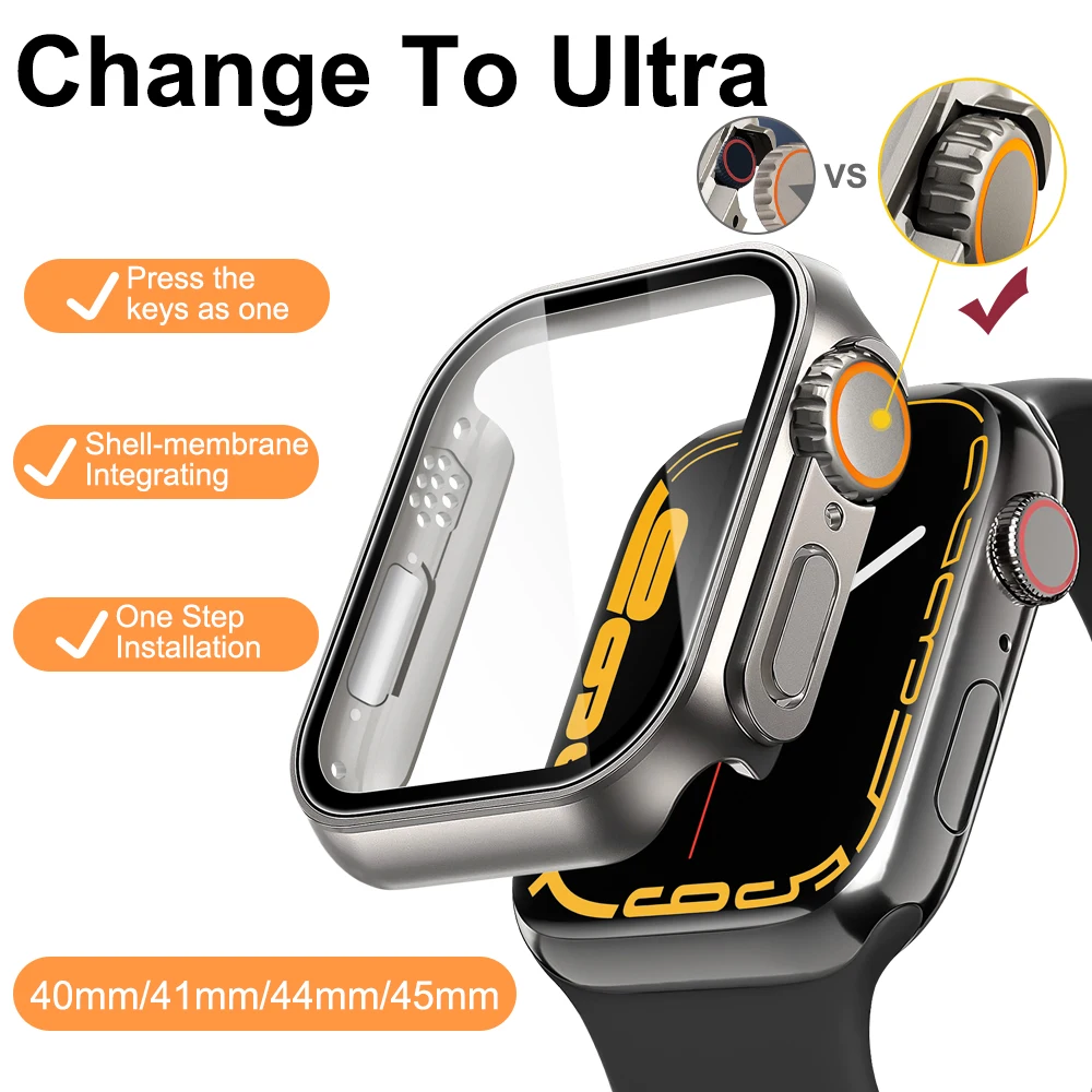 

Case+Glass for Apple Watch Change to Ultra Integrated iwatch 7 8 9 41mm/45mm 4 5 6 SE 40mm44mm Screen Protector Upgrade to Ultra