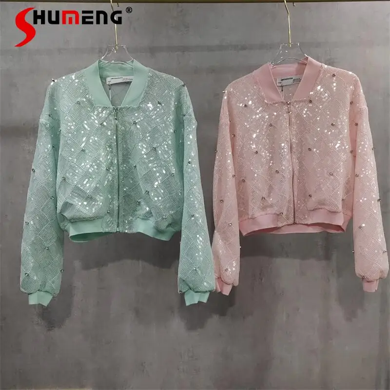 

Fashionable Sequined Beaded Short Tops Women 2024 Spring New Feminine All-Match Loose Comfort Thin Sun Protection Clothes Coat