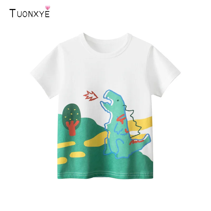 

TUONXYE Fashion Boys Short Sleeve T-shirt Cartoon Dinosaur Cotton Casual Knitting Soft Breathable Children's Pullover Clothes