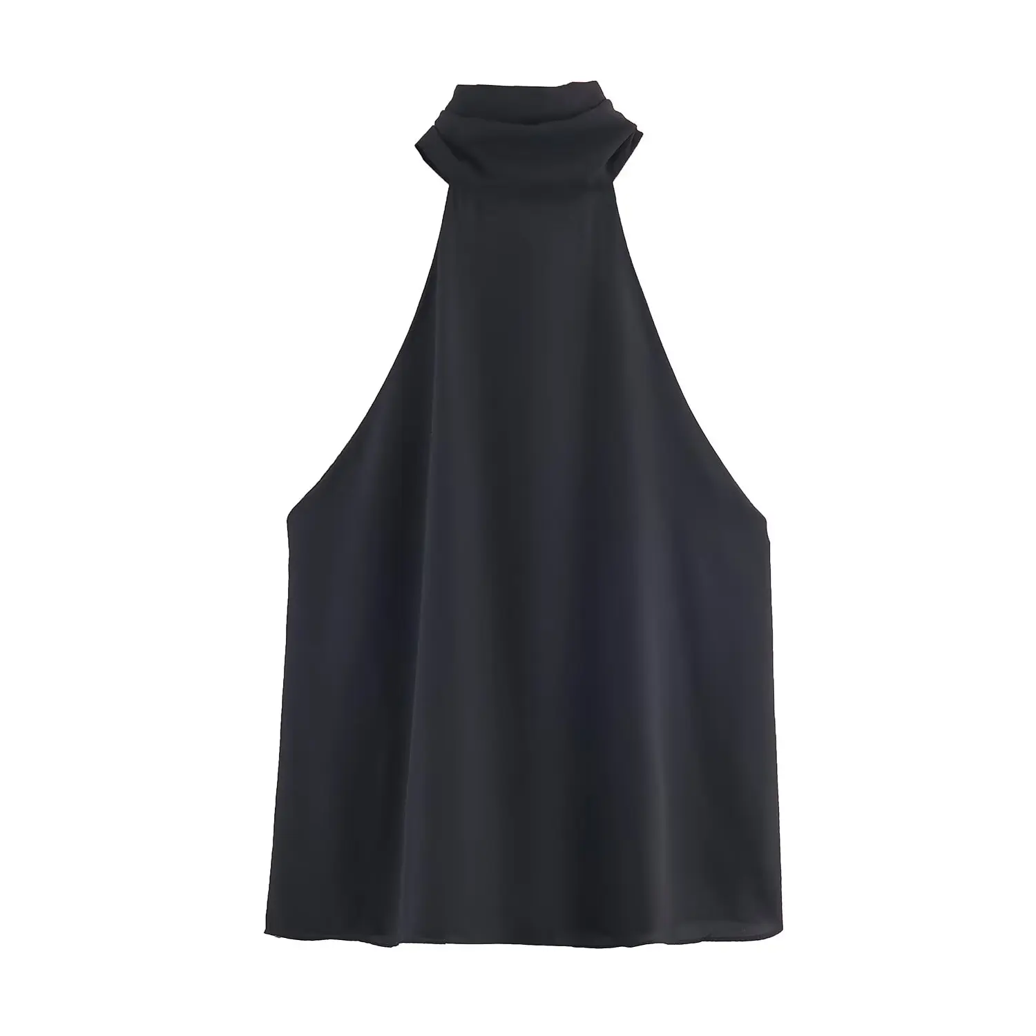 Women's Summer New Polka Dot Hanging Neck High Neck Top With Lace Up Design Lady Sleeveless Backless Sexy High Street Vest Top