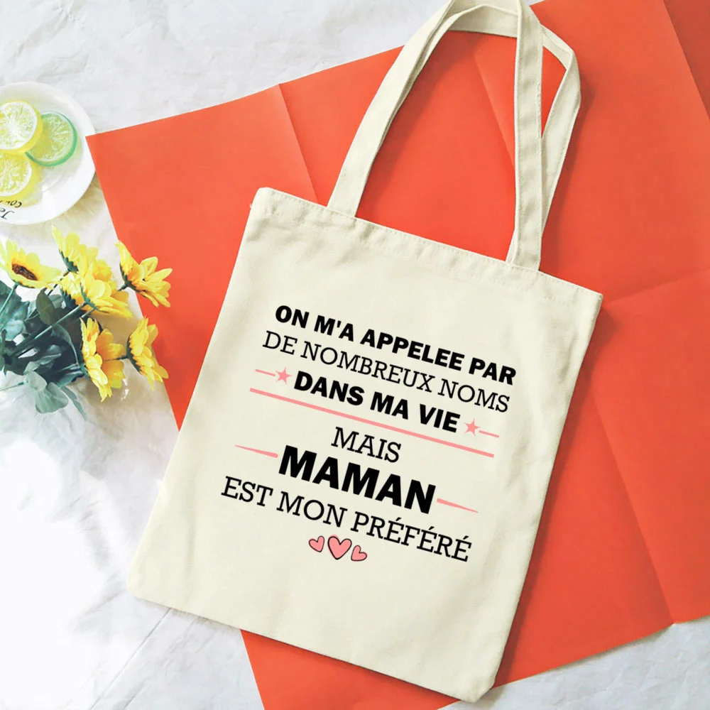 French Mamie Print Canvas Shoulder Bags Female Shopping Totes Women Travel Handbags Eco Reusable Storage Pouch Gifts for Grandma 2