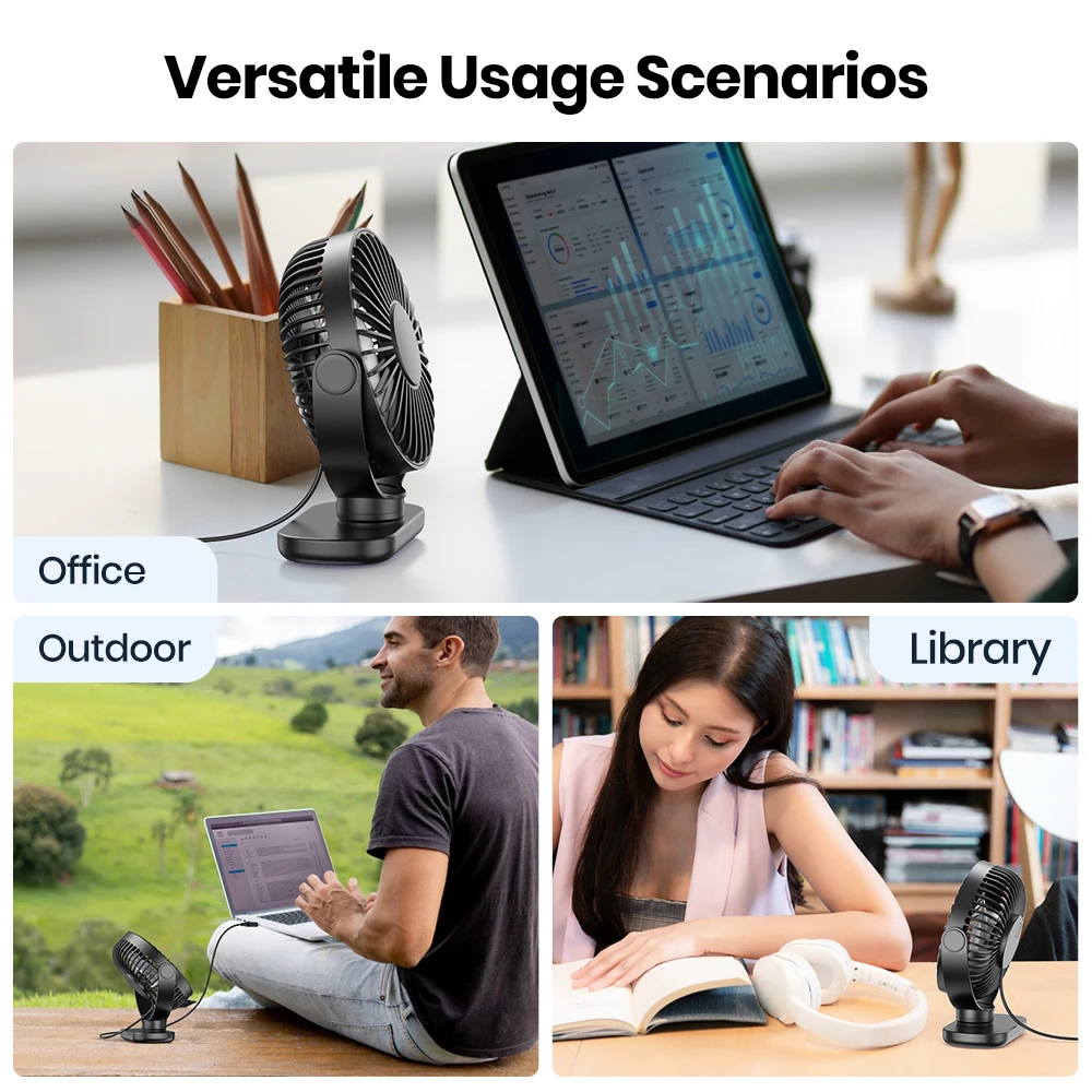 K62C Portable Mini USB Desk Fan,360°Rotation 3 Speeds Powerful Airflow,Small Coo