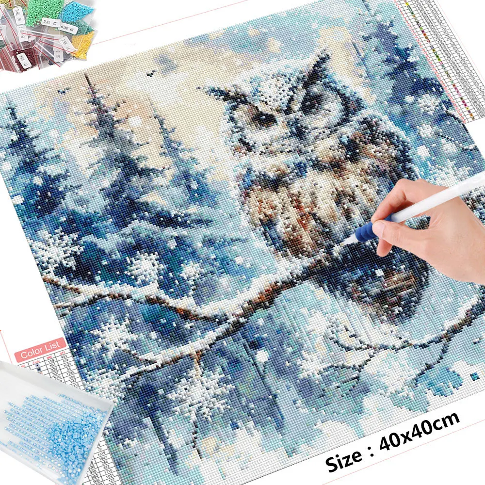 HUACAN Animal Diamond Painting Complete Kit Owl Wolf Full Square Round Mosaic Winter 5D DIY Home Decor diamond painting diamond art painting kit diamond painting set