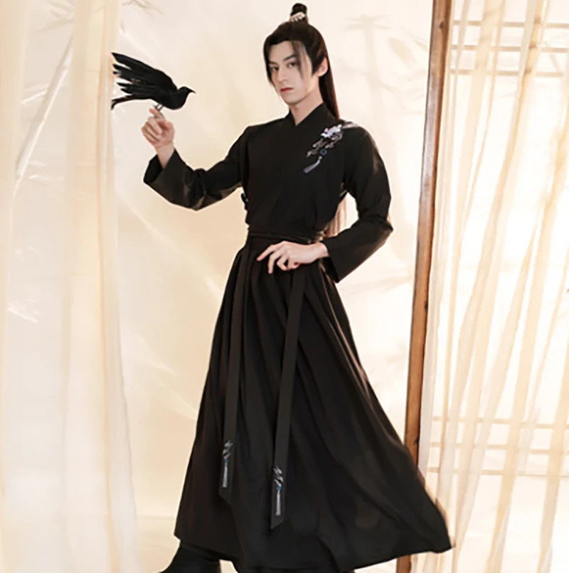 Large Size 3XL Hanfu Men Ancient Chinese Hanfu Black Sets Men Carnival Halloween Cosplay Costume Hanfu Outfit for Men