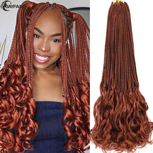 Goddess Box Braids Crochet Hair Ginger Pre Looped Boho Goddess Box Braids  with Curly Ends French Curl Crochet Braids 18 Inch 7 Packs (350#)