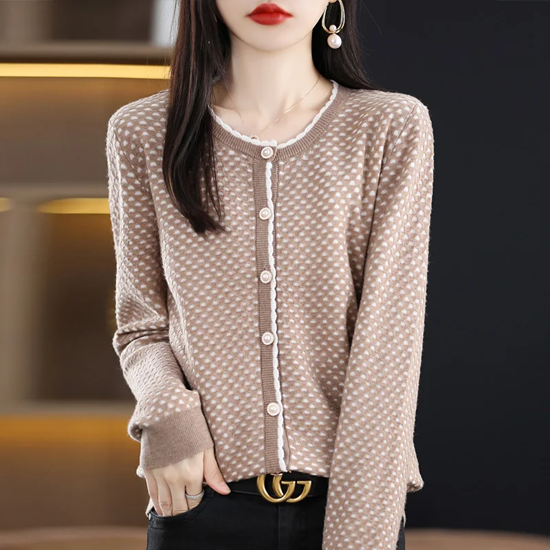 

Женский кардиган с капюшоном, Мягкий трикотажный кардиган из 2022-ной шерсти, большие размеры, Весна-Осень 100%