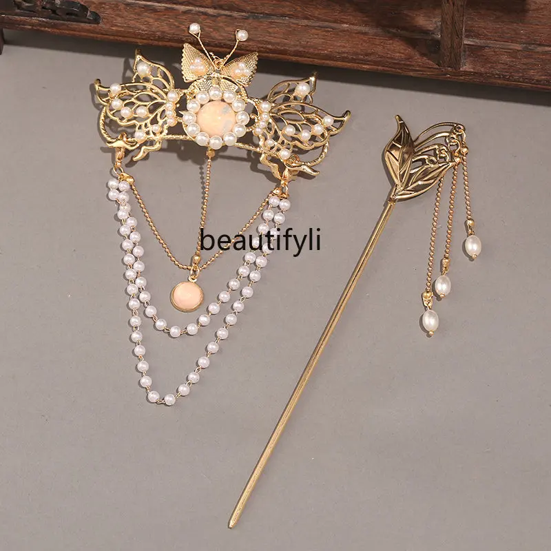 

yj Super Fairy Headdress for Han Chinese Clothing Tuinga Hairpin Full Set Tassel Antique Hair Accessories