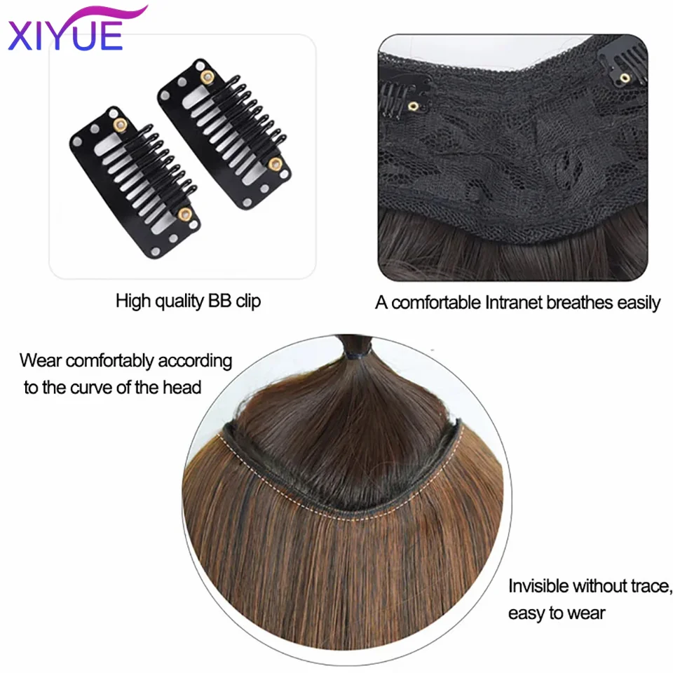 XIYUE  wig women's long curly hair one piece seamless invisible hair extension piece V-shaped large wave curly hair wig piece
