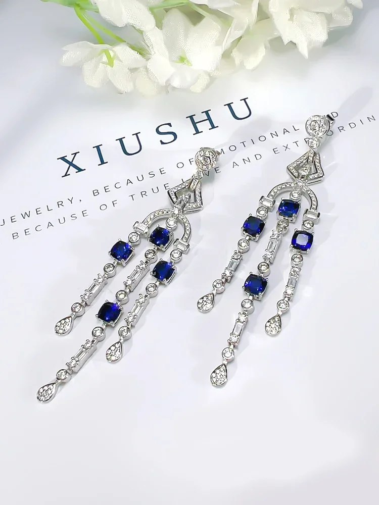 Fashion, Personality, Luxury 925 Silver Earrings Inlaid with High Carbon Diamonds, Personalized Versatile Wedding Jewelry