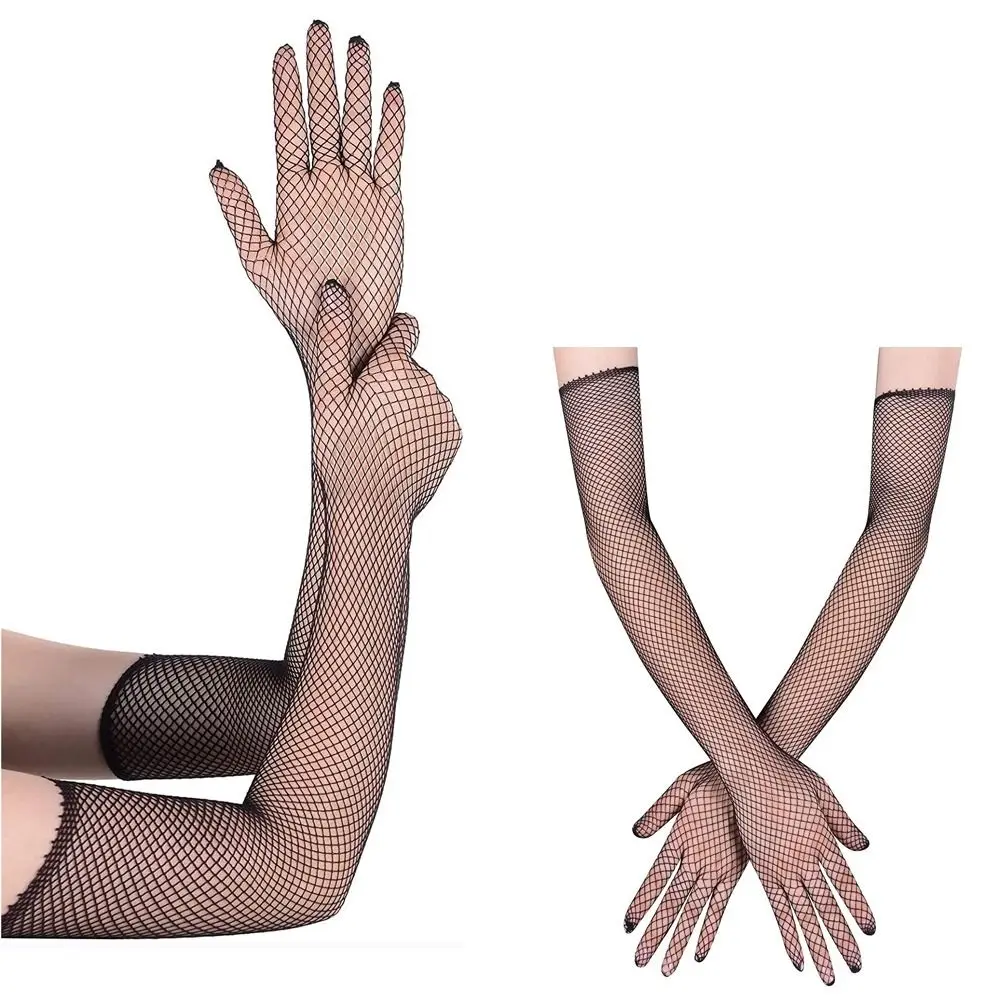 

Stretch Long Gloves Dance Mesh Sun Protection Sunscreen Gloves Cosplay 45cm Black Rock Gloves Outdoor