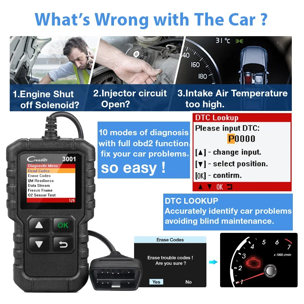 LAUNCH-X431 CR3001 OBD2 스캐너 엔진 스캔 OBD 2 스캔 도구, PK ELM 327 자동 진단 도구 무료 업데이트 자동차 스캐너