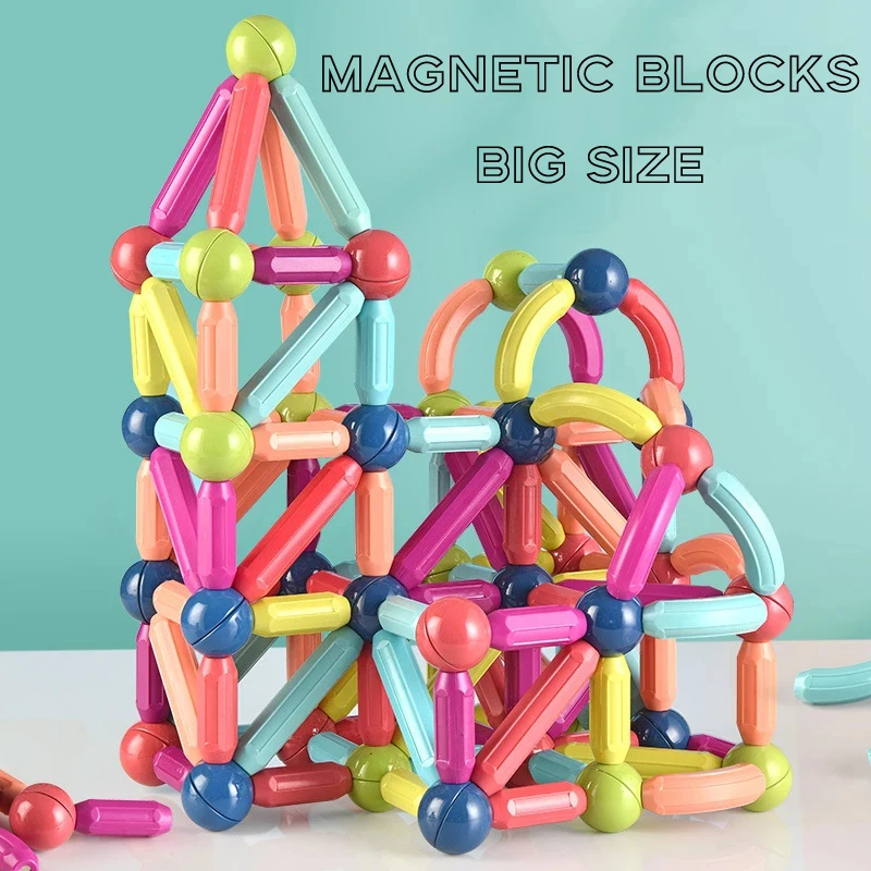 

Magnetic Stick Designer Building Blocks Set Kids 25-65Pcs Big Size Magnets Bricks Montessori Educational Toys for Children Gift