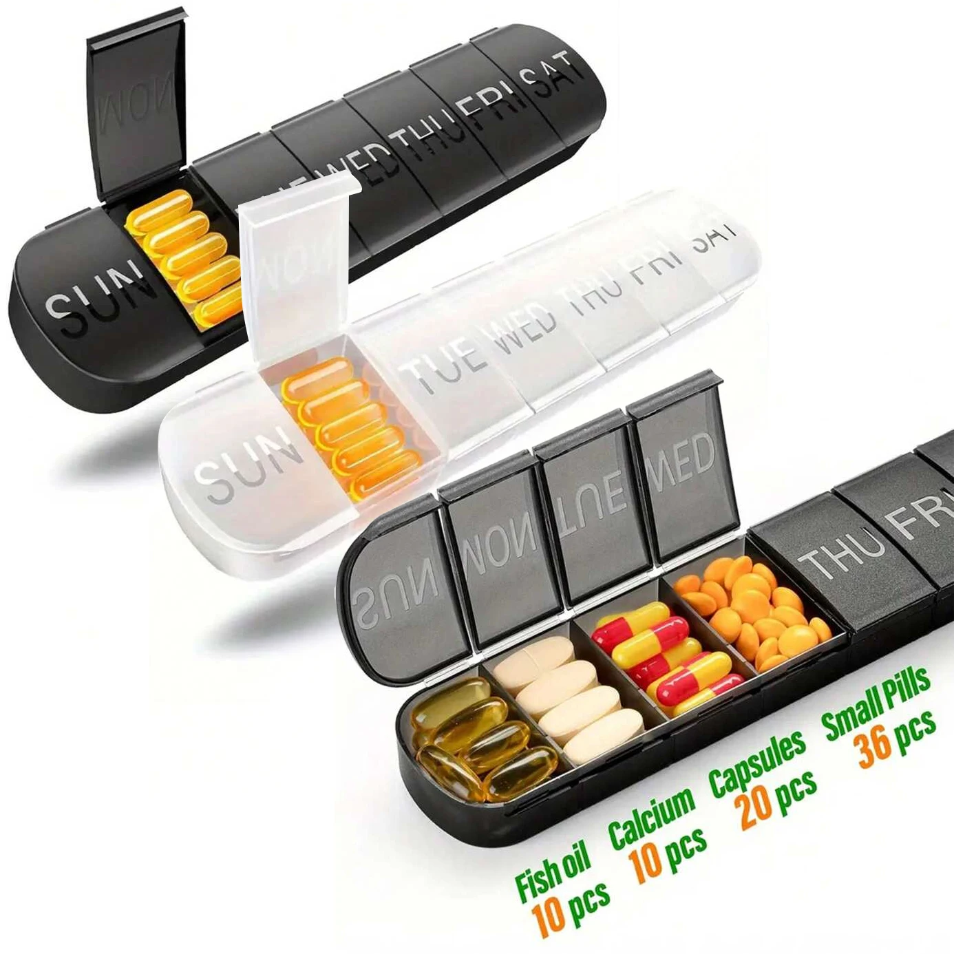 Portable Weekly Pill Organizer with 7-Day Compartments for Medicine and Supplements