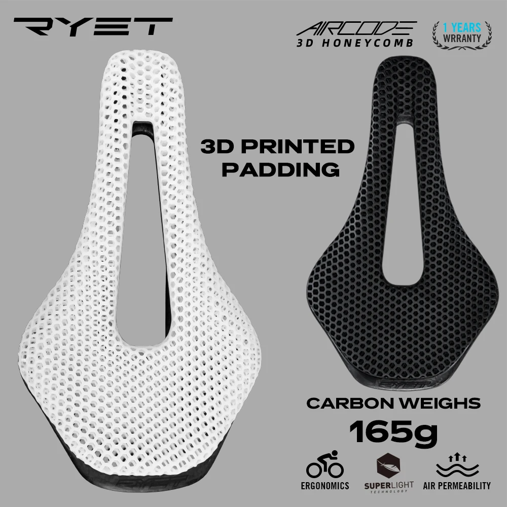 RYET Full Carbon 3D Printed Saddle Ultralight Hollow Comfortable Breathable MTB Road Racing Bike Cycling Seat Bicycle Accessory bicycle saddle