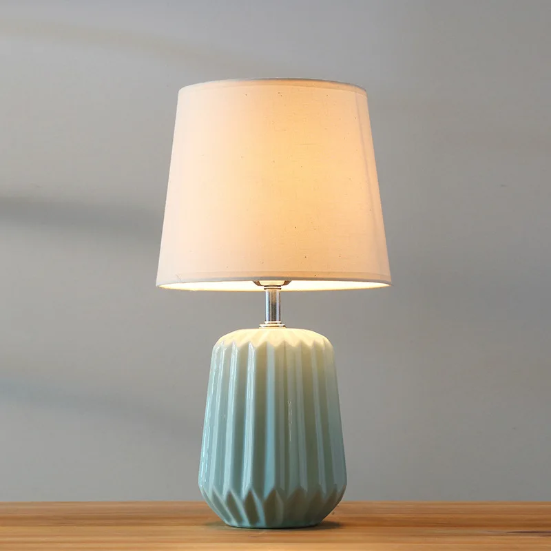 

Nordic Simple Green Ceramic Vase Table Lamp New Chinese Cloth Bedroom Lighting LED Dimmable E27 Bedside Living room Desk Fixture