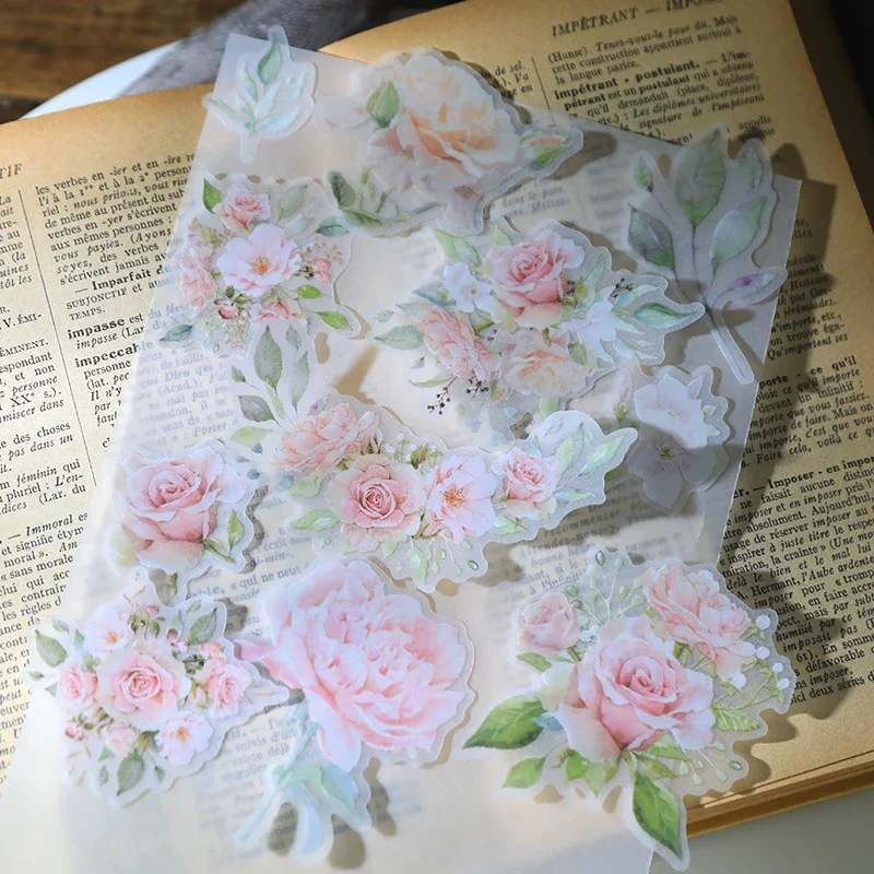 45pcs Vintage Small Rose Sticker Planner Collage Junk Journal DIY Album Scrapbooking Stationery Washi Stickers Korean Style