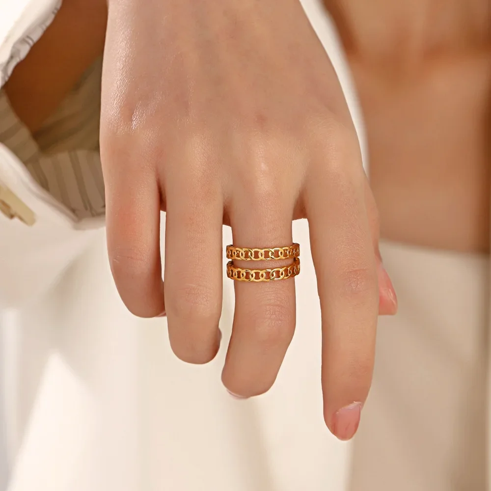 

Popular Double-Layer Chain Electroplating Popular All-Match Stainless Steel Ring for Women