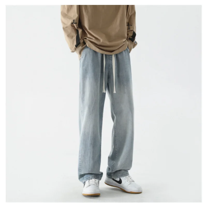 Jeans Men's Spring/Summer Fashion Versatile Straight Loose Casual Pants American High Street Wide Leg Denim Pants L0002