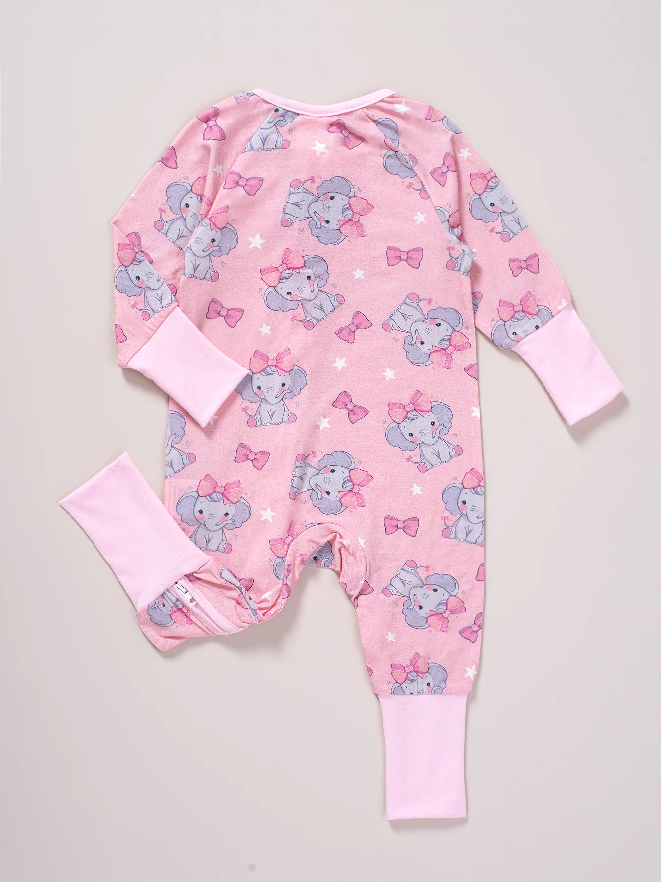 Bamboo Fabric Cute Elephant Print Jumpsuit, Comfy Zip Up Long Sleeve Romper, Toddler & Infant Girl's Bodysuit 2