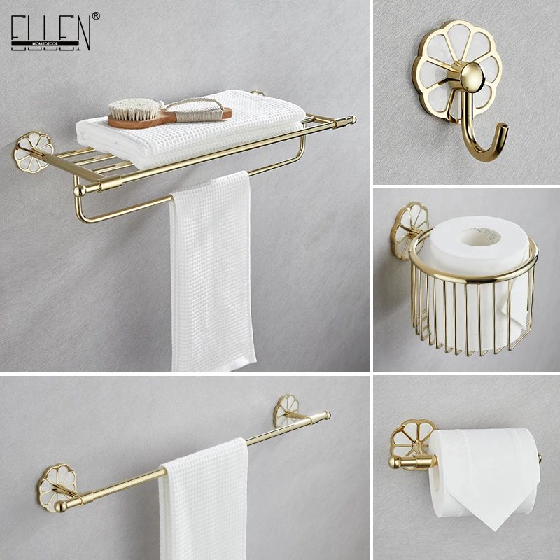 Ellen Gold Badezimmer-Hardware-Set, Handtuchregal, Toilettenbürstenhalter, Toilettenpapier-Wandaufhänger El9003G
