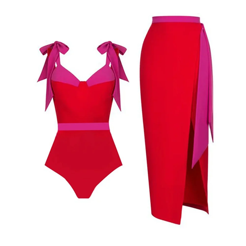 

2023 red Swimwear Sling Adjustable Color Block One Piece Swimsuit and Cover Up Holiday Beachwear Designer Bathing Suit Summer