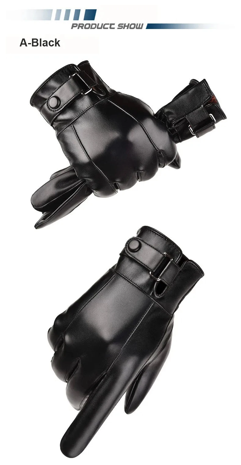 Neue männer PU Handschuhe Winter Verdickte Warme Fahrt Handschuhe Leder Wasserdicht Winddicht Touch Screen Protector Warme Motorrad Handschuhe – Detail 9