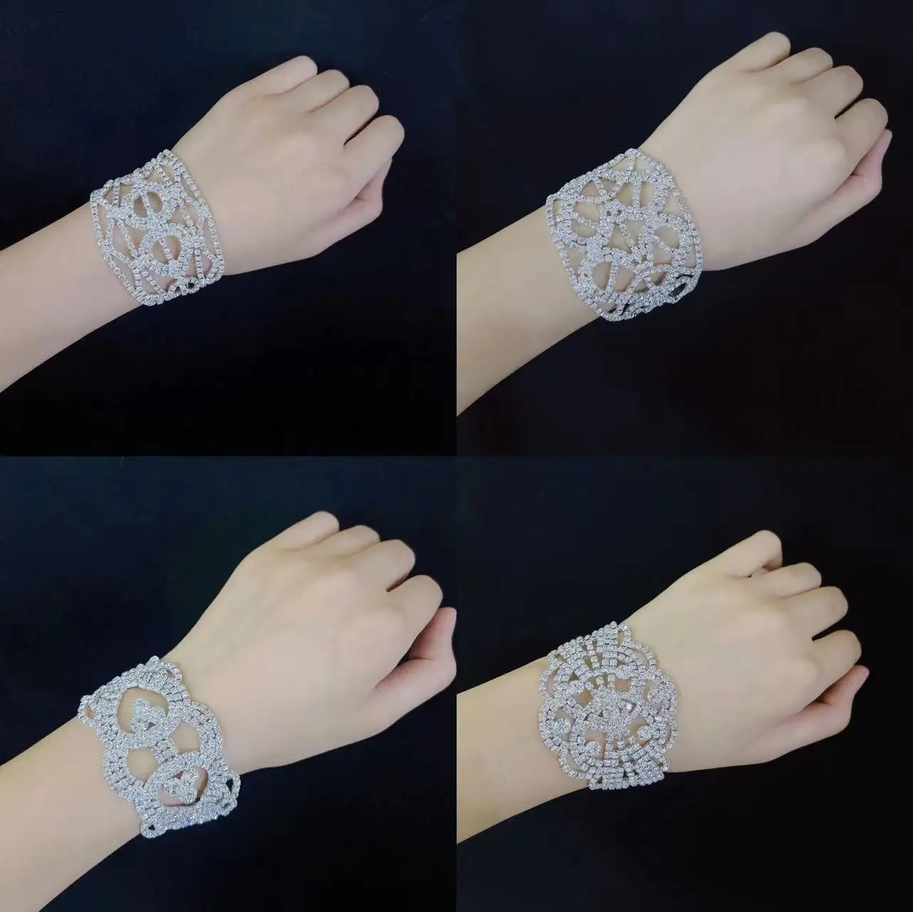 

2022 fashion exaggeration shiny Rhinestone leaf Bridal Bracelet Bracelet female wedding Bracelet luxury crystal heart bracelet