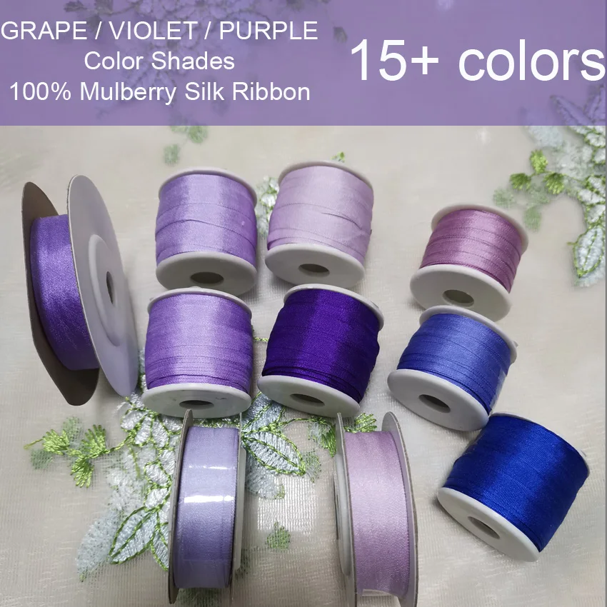 100% Genuine Natural Pure Silk Ribbon for Ribbons Embroidery Lavender ...