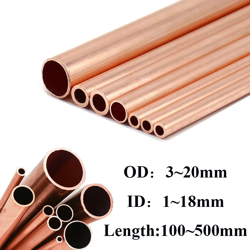 

1pcs Red copper Tubes OD 2~20mm ID 1~18mm Length 100mm~500mm Copper straight pipe Copper Metal Pipe Tubing