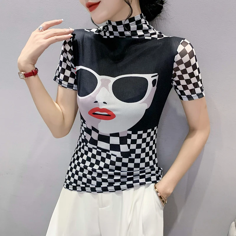 

Women's Clothing Sping/Summer 2023 Korean Streetwear Y2k Clothes Women Short Sleeve Elastic Slim Top Portrait Pattern vintage