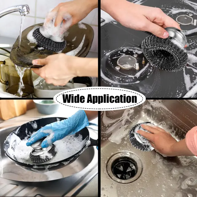 Brosse à Pot en acier inoxydable avec poignée, boule métallique robuste pour la vaisselle, épurateur en métal pour outil de nettoyage de cuisine domestique 1 à 10 pièces 5