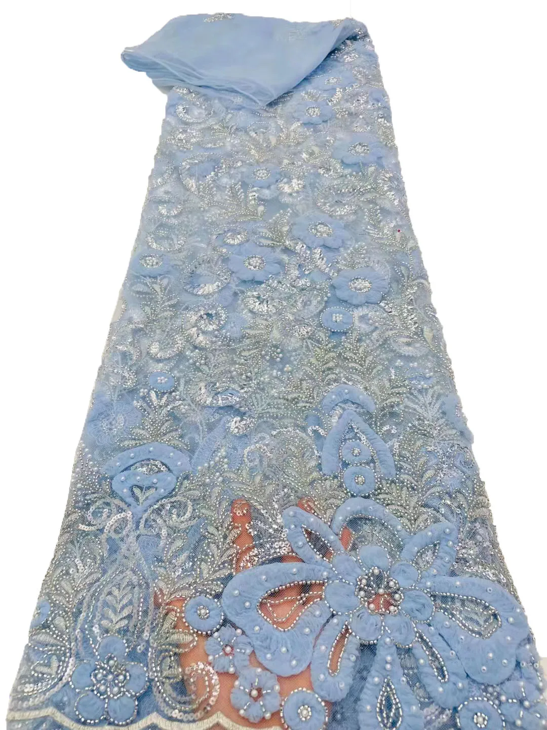 

New three-dimensional disc flower beads beads sequin embroidered lace, high-end European and American evening dress/5yards
