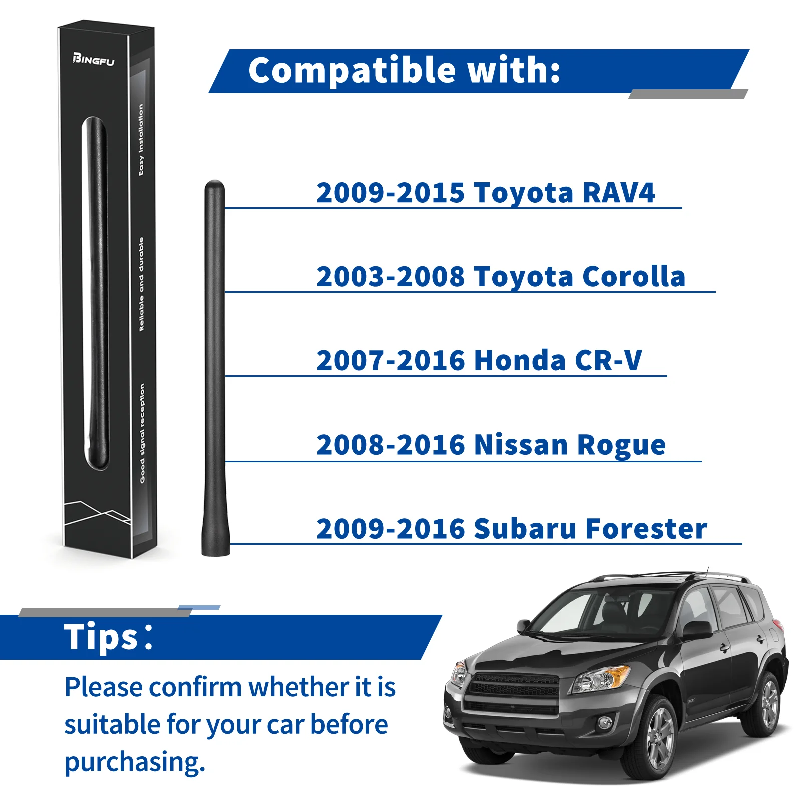 Superbat 8 Inch Car Roof AM FM DAB Antenna Mast with 3 Adapter Screws TLN4045 Vehicle Antennas