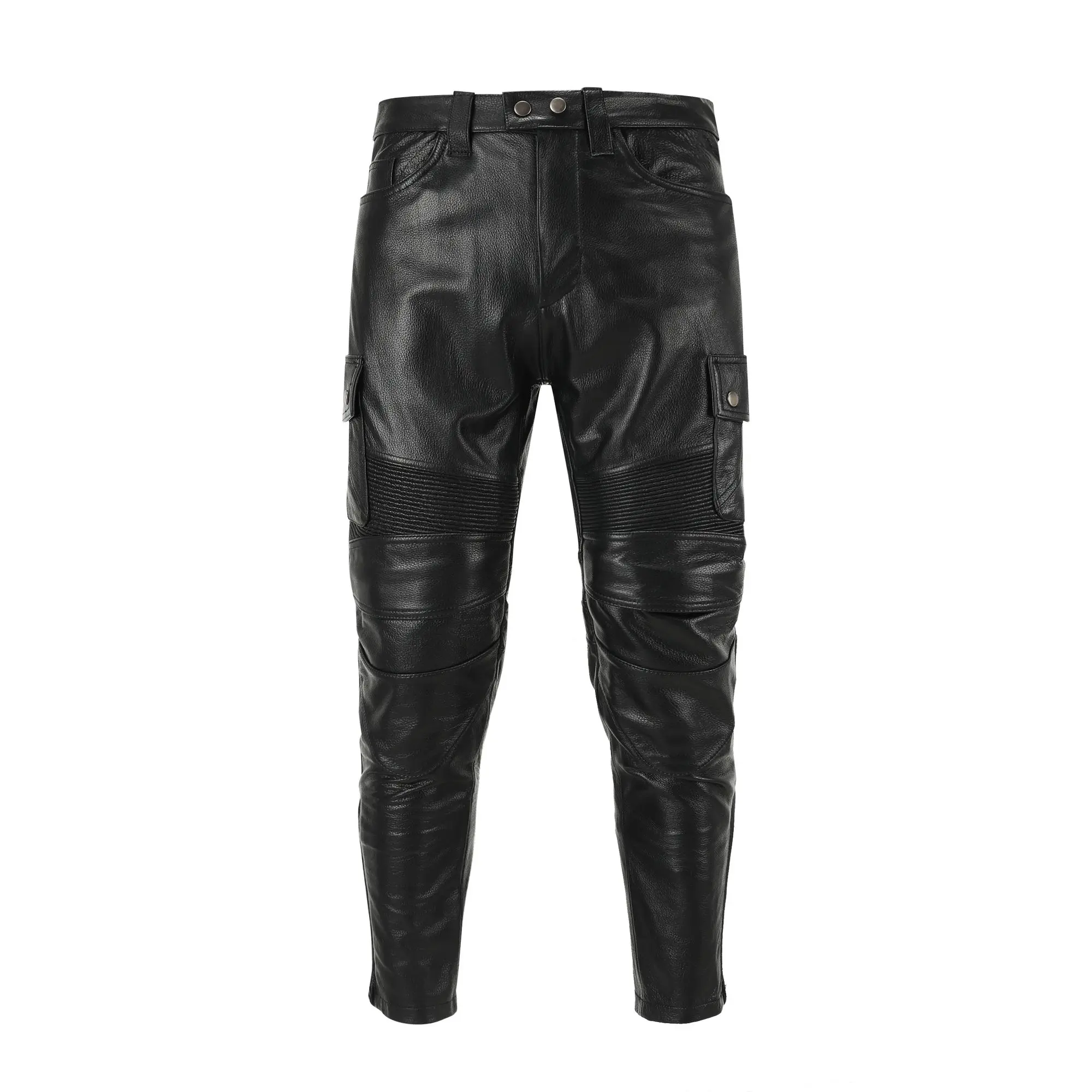 

Top Layer Cowhide Leather Motorcycle Pants Men's Slim Straight Windproof Can Add Protective Gear