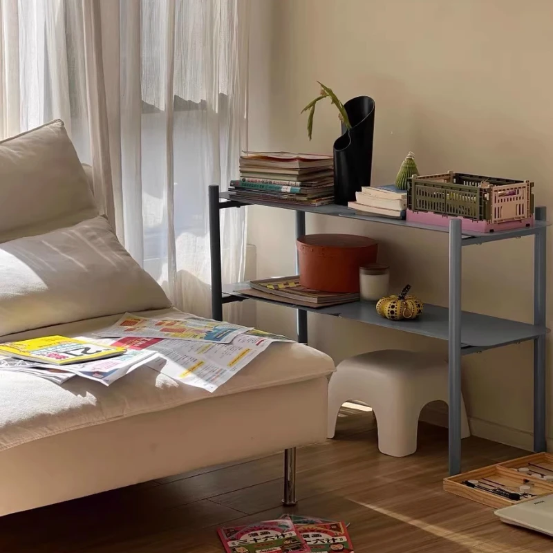 Nordic Blue Plant Shelf Double Layers Book Storage for Living Room Bedroom Corner Display Rack for Modern Aesthetic Flower Stand