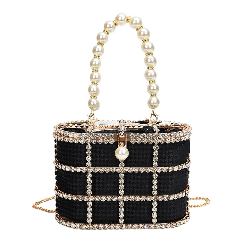 Chic Diamond-Studded Metal Basket Bag New Party Purses and Handbags Luxury Designer Bag Wedding Evening Clutch Bag Chain Bag 