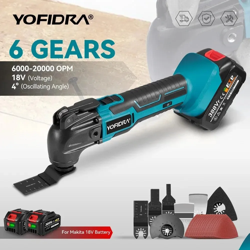 YOFIDRA Multifunction Oscillating Tool, variable speed electric trimmer and renovator saw compatible with Makita 18V battery pin
