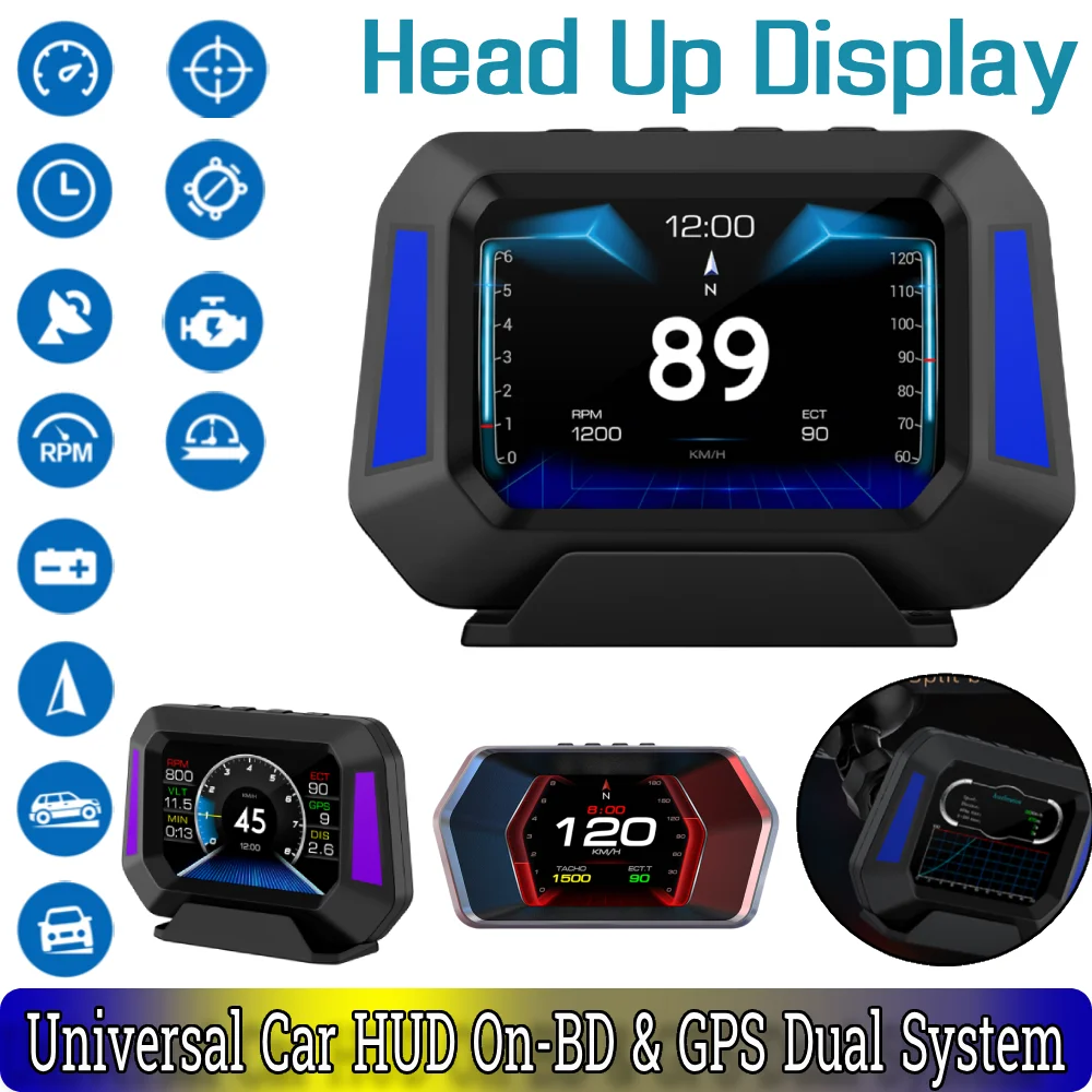 헤드 업 디스플레이 범용 자동차 HUD On-BD GPS 듀얼 시스템 푸조 용 Renault 용 대부분의 자동차 용 디지털 속도계 속도계