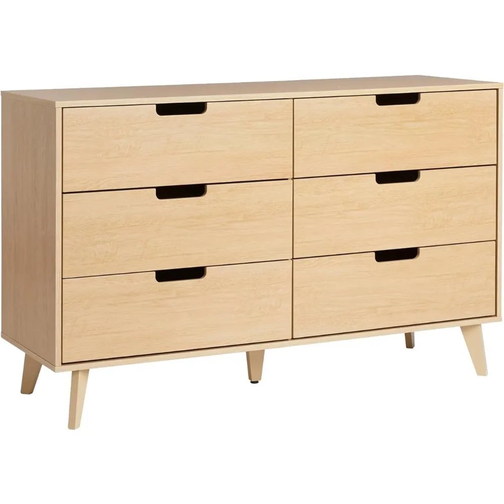 

52 Inch Dressing Table Modern 6 Drawer Dresser With Cut-Out Handles and Tapered Legs Riviera Freight Free Makeup Vanity Desk