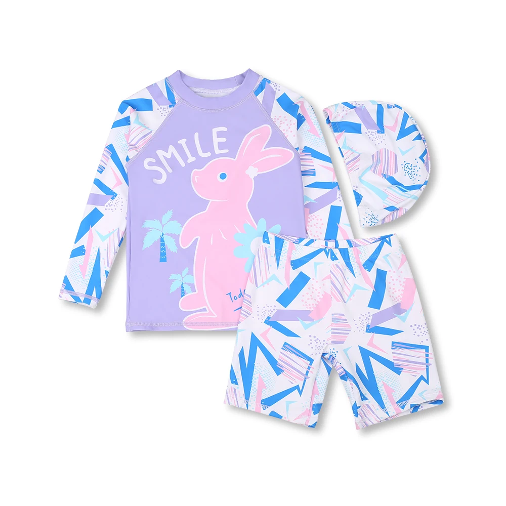 3 Pcs New Girls Swimsuit Sun Protection UPF 50+ Long Sleeves Swimming Trunks Sunsuit With Hat Split Bathing Suits Children girls swimwear