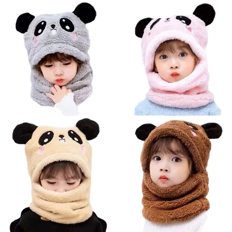 Cartoon Hat for Girls Boys Scarf Thicken Cap Winter Hat for Kids Newborn Baby Stuff Children Hat Plus Fleece Kids Caps 1