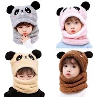 Cartoon Hat for Girls Boys Scarf Thicken Cap Winter Hat for Kids Newborn Baby Stuff Children Hat Plus Fleece Kids Caps 1