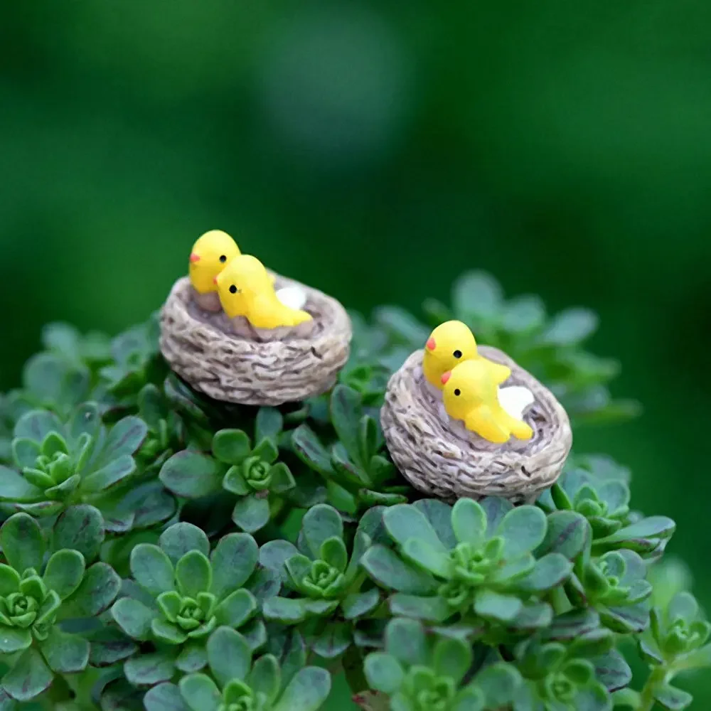 2pcs DIY Lovely Bird Nest Small Figurines Oriole Resin Crafts Garden Miniatures Cartoon Animal Landscape Ornament Home Decor