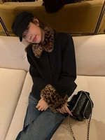 Korean Fashion Women Casual Punk Coat Streetwear Vintage Fur Patchwork Leopard Jackets Y2k Aesthetic Turn Down Collar Coat Femme 5