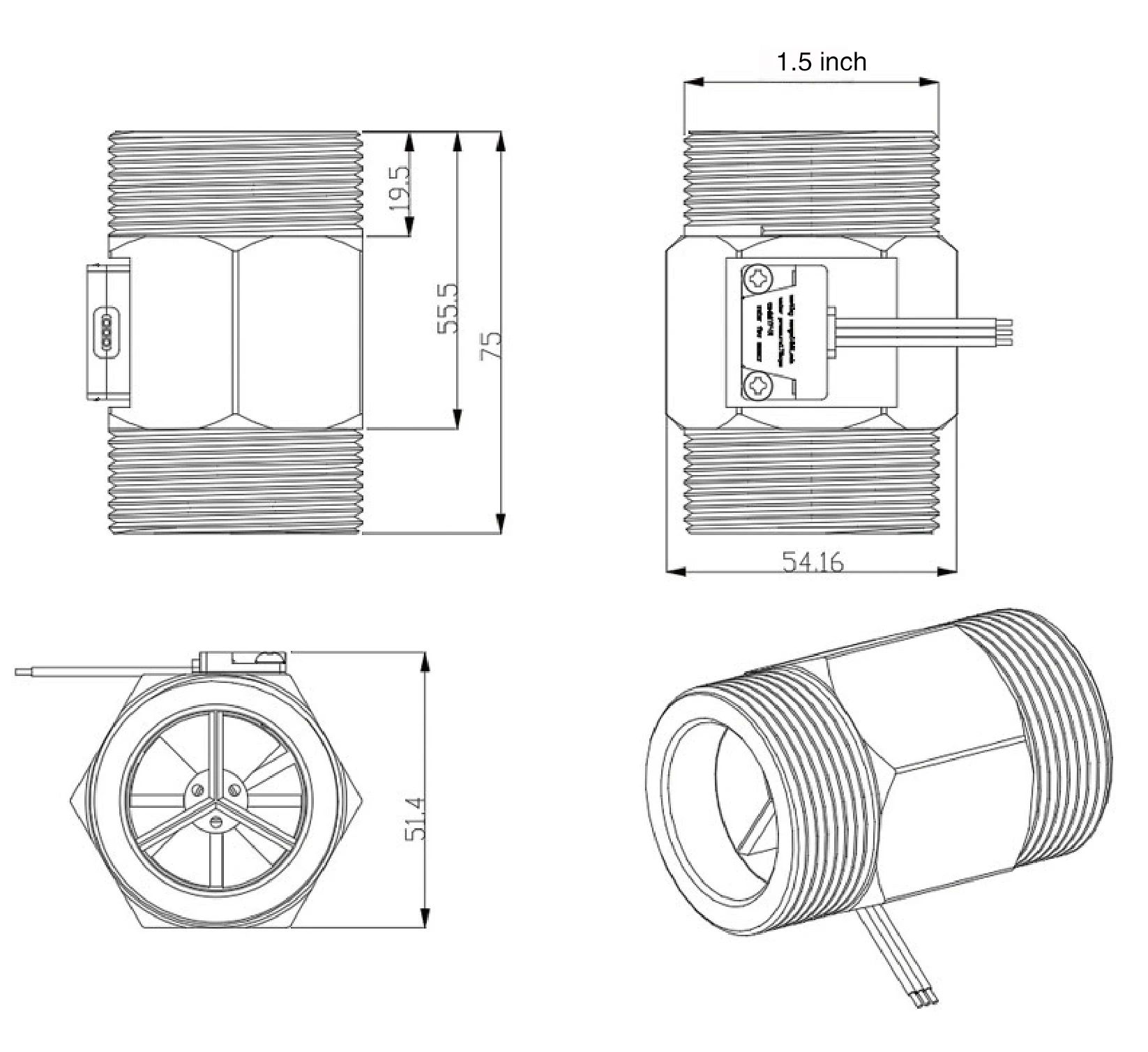 Stainless Steel Hall Flow Meter Electromagnetic Water Flow Sensor Industrial Flu