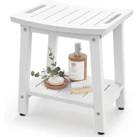 Shower Bench for Inside Shower - White Shower Stool Waterproof - Spa Bathroom Seat Chair with Handle, Storage Shelf, Adjustable 1