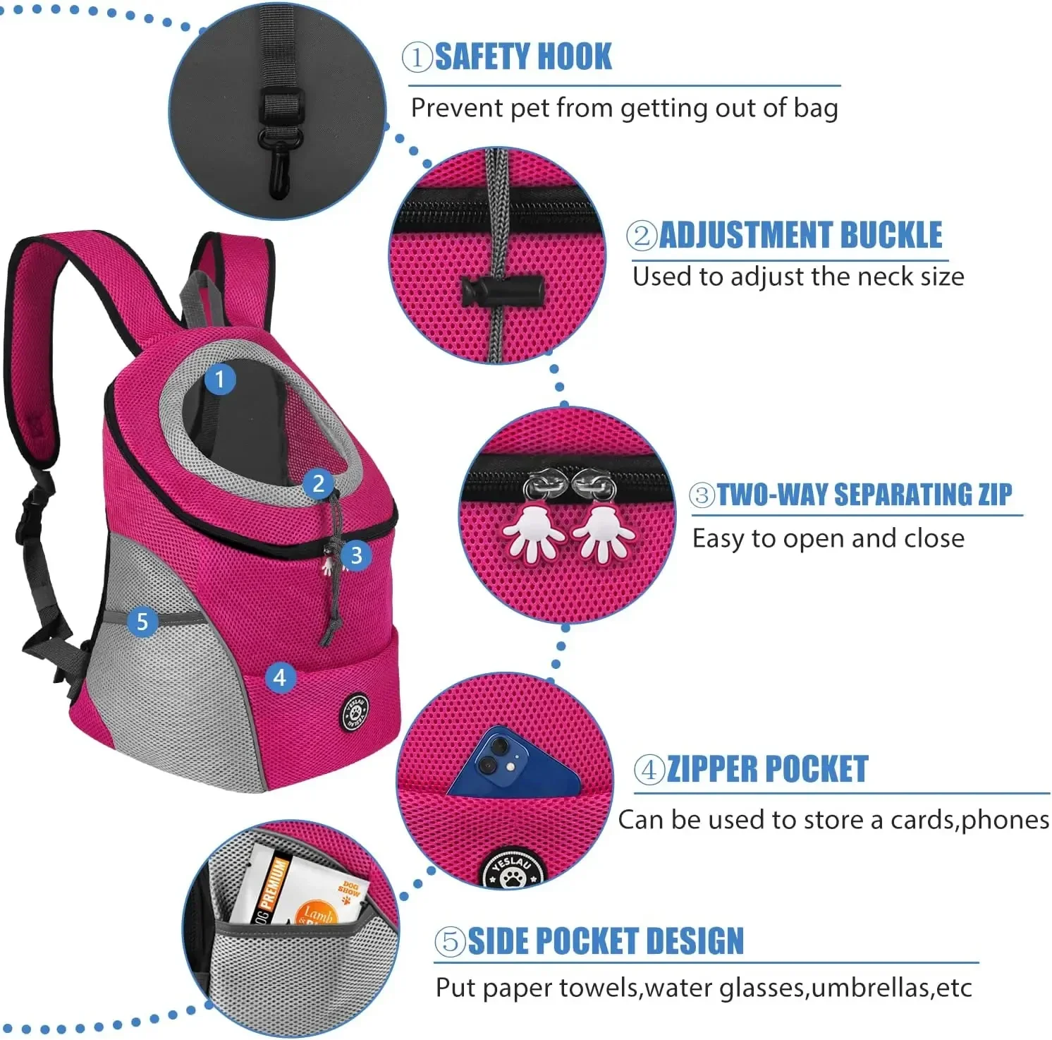 Double Shoulder Portable Travel Backpack Pet Dog Outdoor Carrier Bag Pet Dog Front Bag Mesh Backpack Carrying Supplies