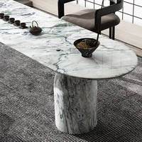 Table à manger ovale sur mesure en marbre naturel, plateau incurvé et épuré, multi-usages, pour salon ou bureau d'appoint en pierre 4